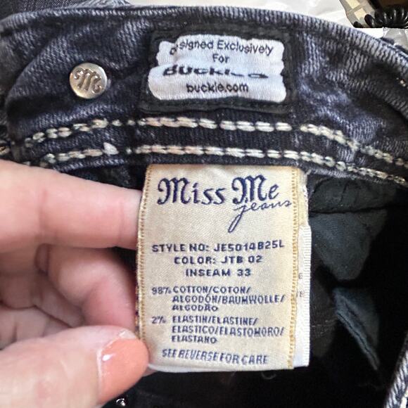 Miss Me Low Rise Distressed Boot Cut Jeans Flap Back Pockets JE5014B25L Women 31 - Picture 9 of 10